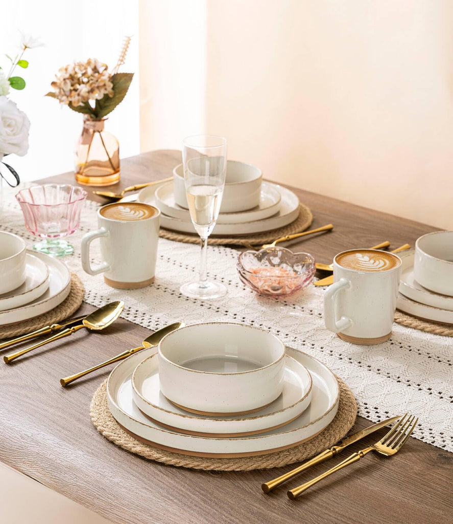 Stoneware Dinnerware Sets for 4,12Pcs Plates and Bowls Set