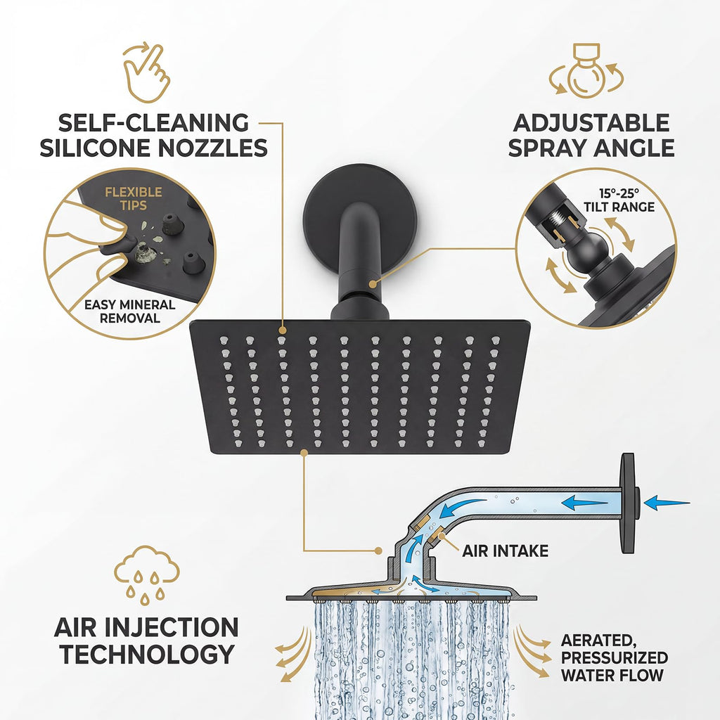 10 Inch Shower Faucet with Push Button Diverter Shower System, 2 in 1 Spray Handheld Showerhead, Ceiling Mount 10