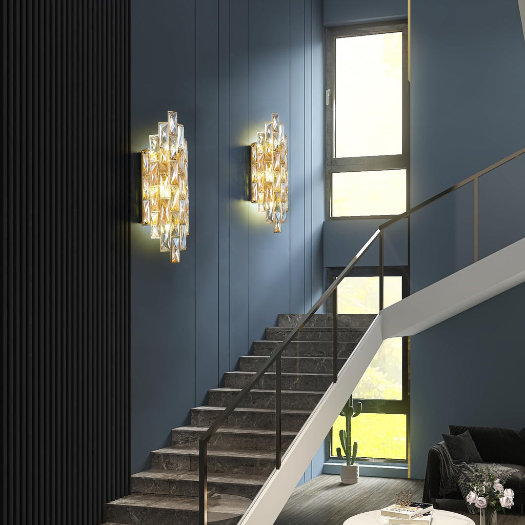 Modern Crystal Wall Sconces,Gold Wall Light Fixtures, Luxury Indoor Wall Lamp,Crystal Vanity Wall Mount Lamps,Wall