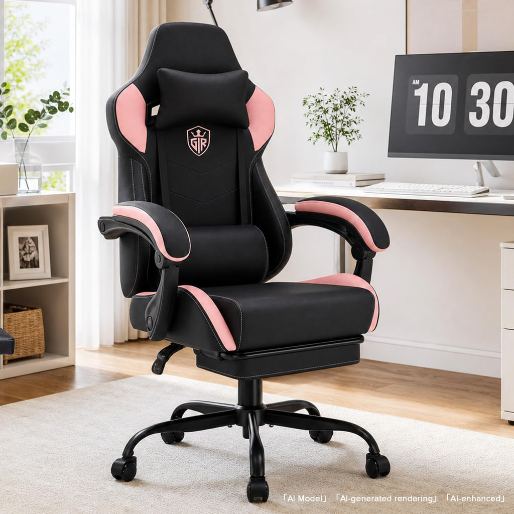 Gaming Chair with Footrest, High Back Computer Chairs for Adults with Linkage Armrest Lumbar Support Heavy Duty