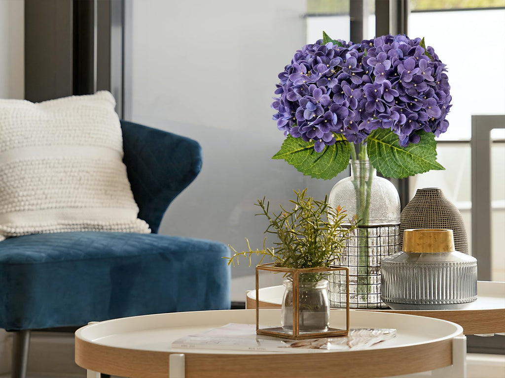 20 inches 4 Pcs Violet Purple Real Touch Hydrangea Artificial Flowers Boho Lifelike Real Looking Latex Hydrangeas