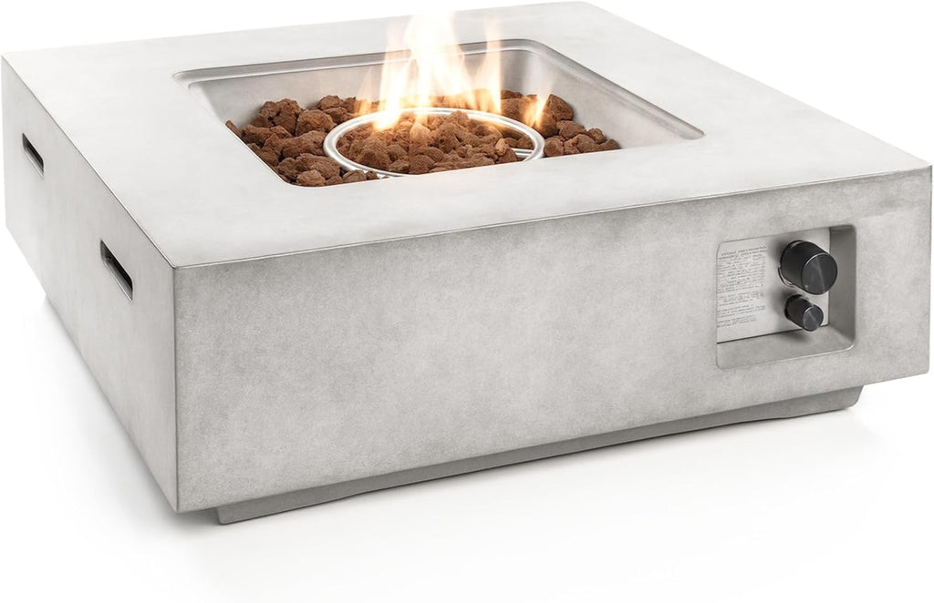 Propane Gas Fire Pit Table 40000 BTU Square Outdoor Firepit with Protective Cover, Durable Metal Construction, and Stylish Design for Patio or