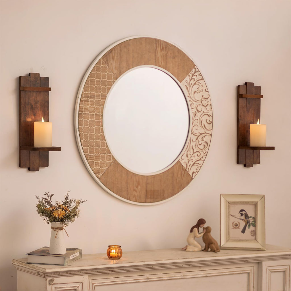Wood Wall Candle Sconces Set of 2, Distressed Brown