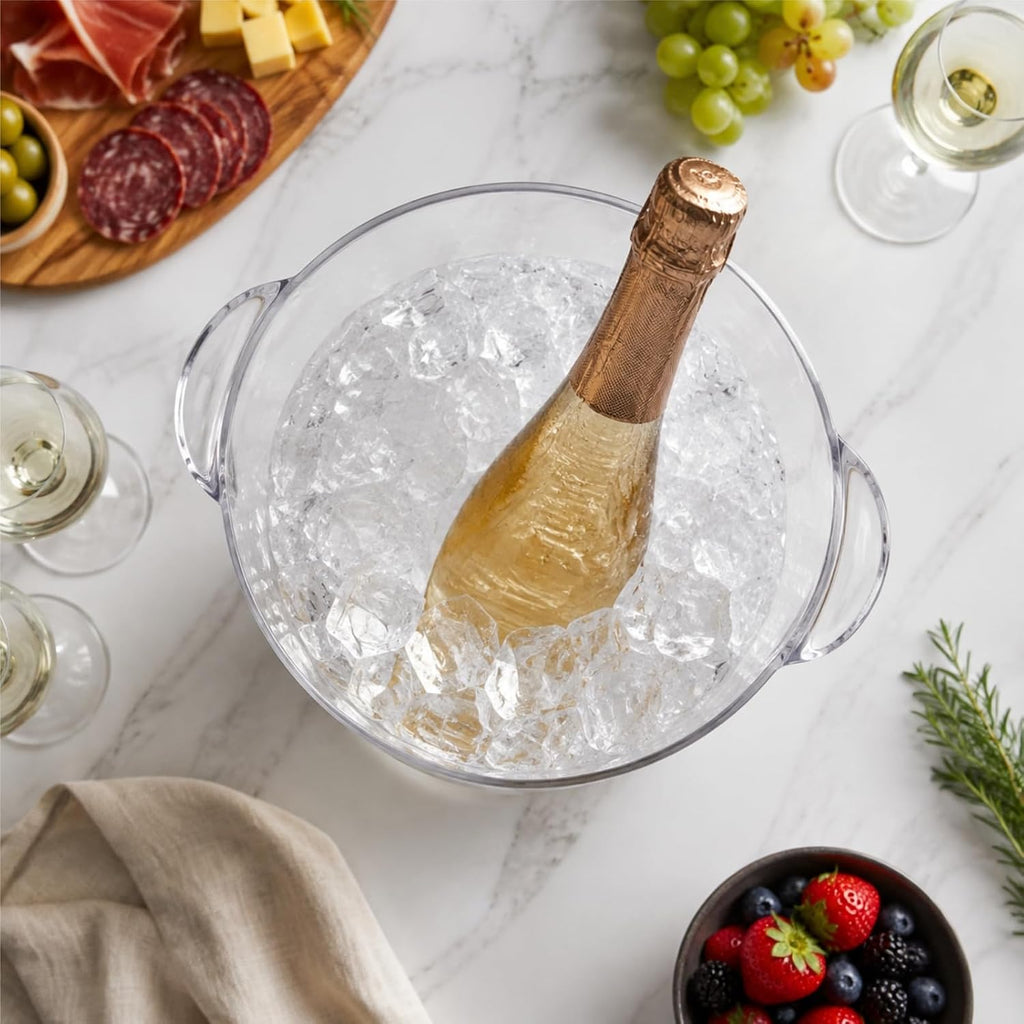 Ice Bucket, 4 Liter Plastic Champagne Bucket Chiller, Thick Clear Beverage Tubs with Handle, Thick Wine Cooler Bucket