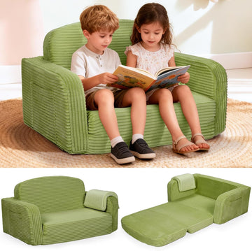 Extra Wide 2 in 1 Convertible Toddler Kids Couch - Corduroy Fold Out Kids Sofa Chair with Blanket, Comfy Comfortable