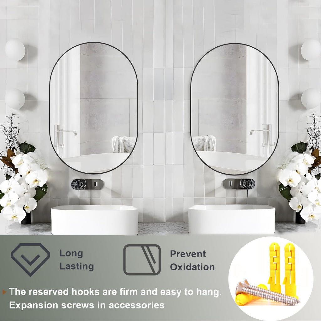 Oval Bathroom Mirror Wall Vanity Oval Mirrors, 20"x30" Black Bathroom Mirrors for Over Sink Pill Mirrors Capsule Wall