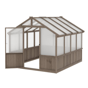 8x8 FT Greenhouses for Outdoors, Cedar Green House with 6MM Polycarbonate Panel, Greenhouse Kit with Adjustable Vent