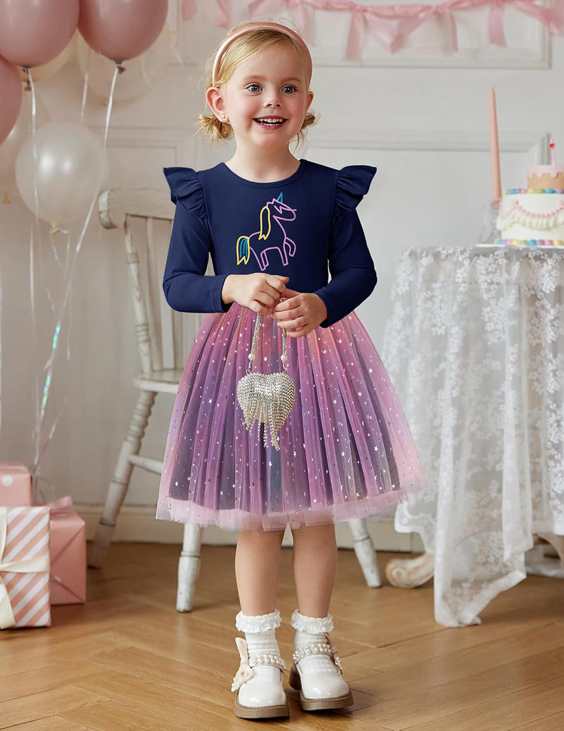 Toddler Girls Long Dresses Sleeve Ruffle Winter Holiday Dress
