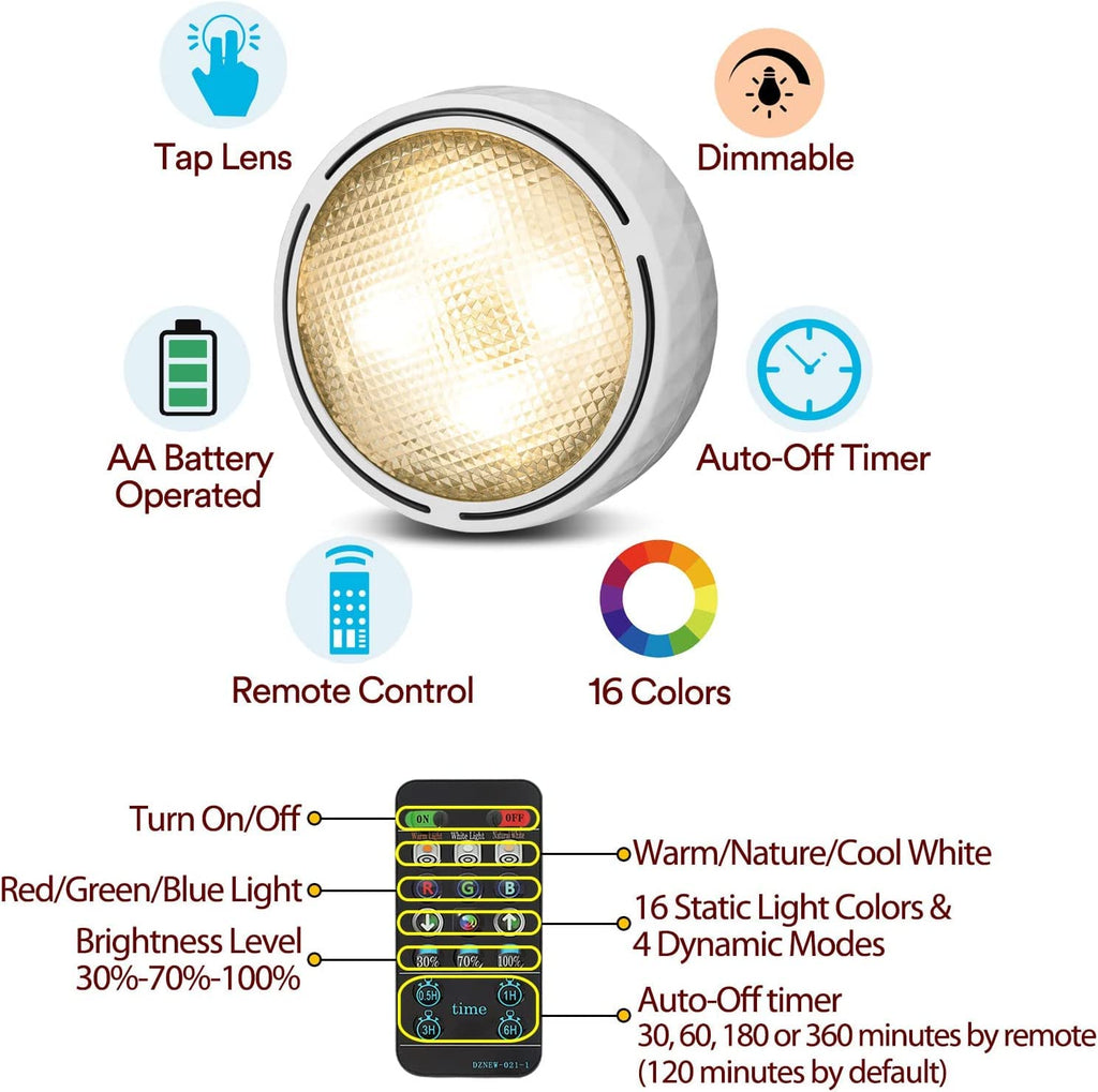 LED Puck Lights Battery Operated LED Under Cabinet Lighting Wireless Stick on Tap Lights with Remote Controll Color