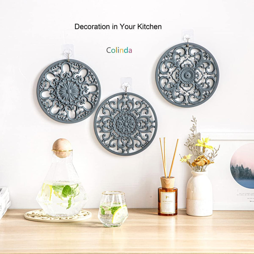 Extra Thick Silicone Trivet Mat for Hot Dishes, Hot Pots and Pans, Pot Holder, Hot Pad to Protect Your Table - Set of 3