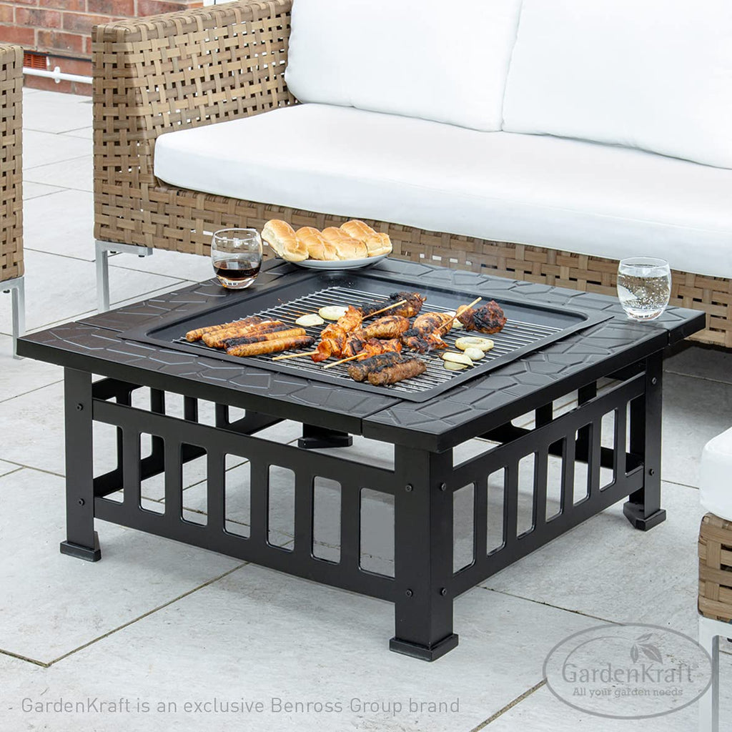 3 in 1 Outdoor BBQ, Firepit & Ice Bucket/Stylish Outdoor Heater With Table Space/Burn Logs Or Charcoal/Includes Mesh