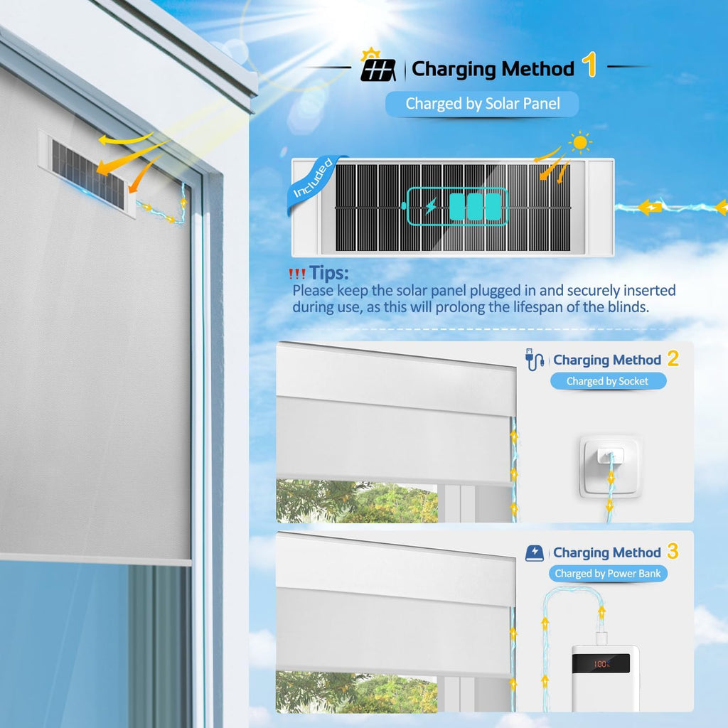 Motorized Blinds with Remote, Blackout Blinds with Solar Panel