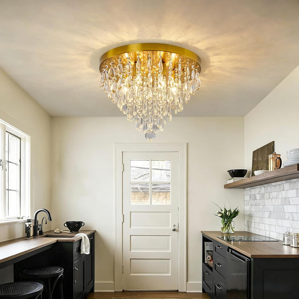 Modern Crustal Ceiling Light Fixture Large Flush Mount Ceiling Light 6 Light Ceiling Chandelier for Bedroom Foyer
