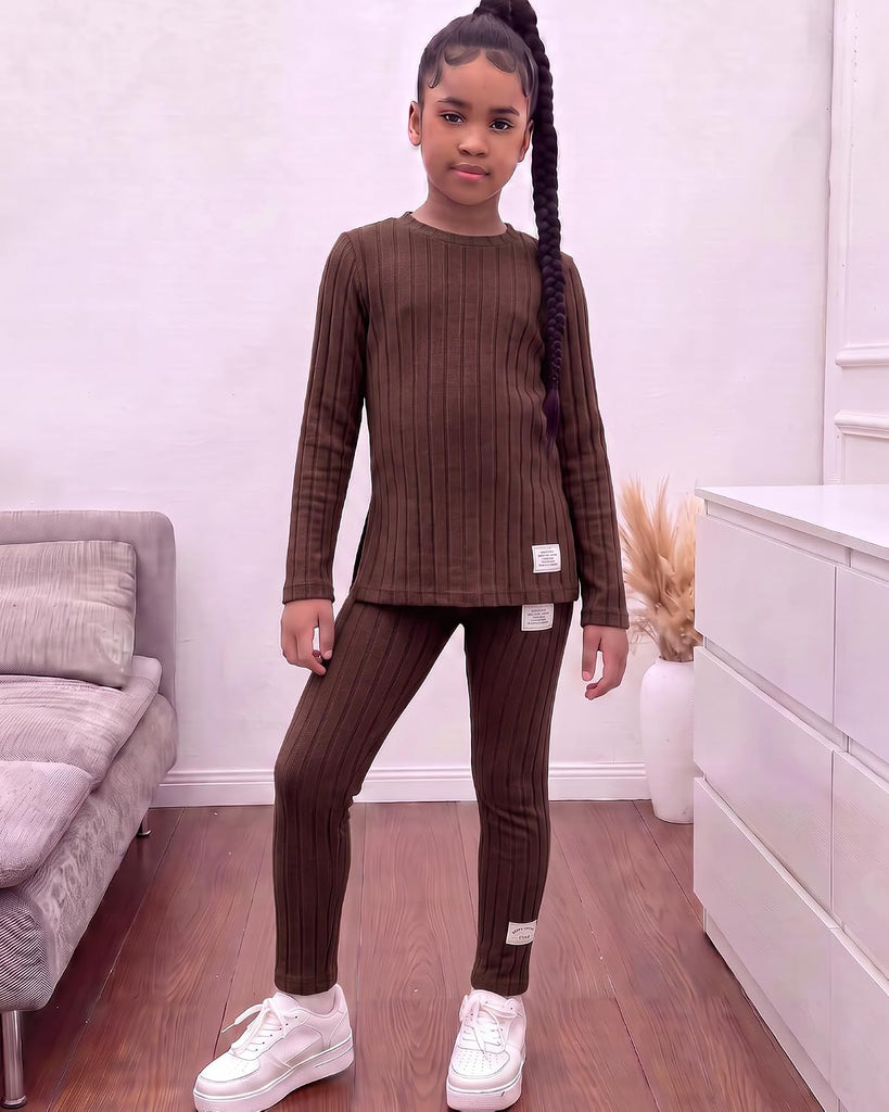 Girl Clothes Casual Crewneck Side Slit Top Leggings Kid Fall Winter Outfits