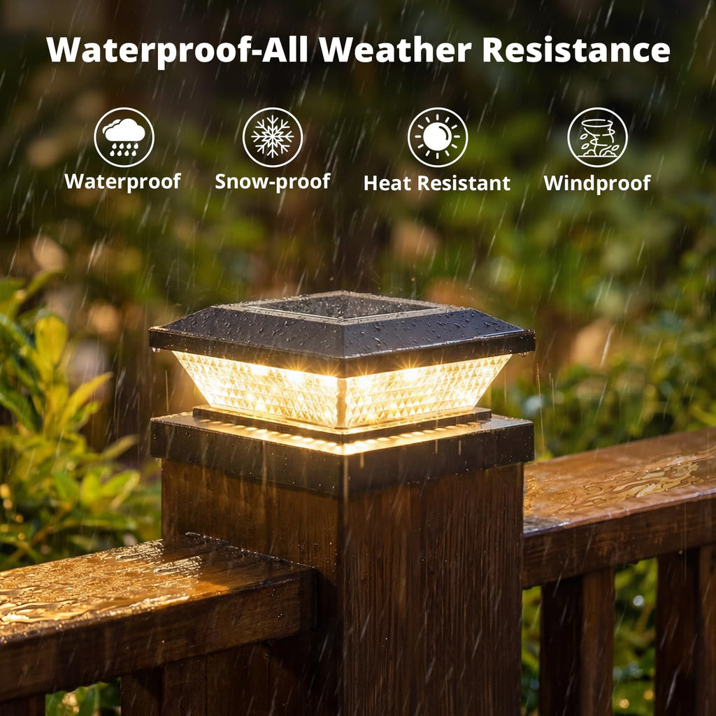 4x4 Solar Post Cap Lights Outdoor 16 Pack, Waterproof Solar Fence Light for Wooden/Vinyl Post, 2 Color Outside Deck