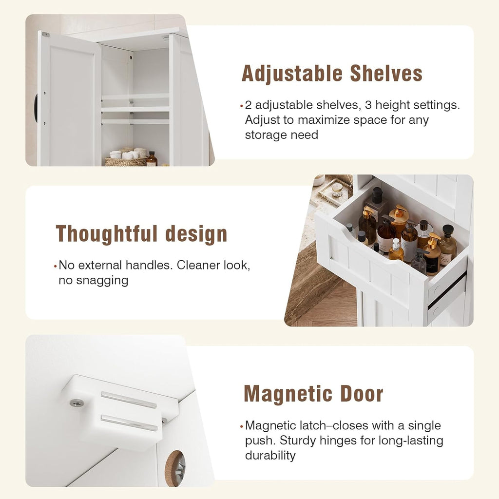 67" Tall Bathroom Storage Cabinet, Narrow Bathroom Cabinet with 2 Doors, 2 Drawers and 2 Adjustable Shelves, Slim