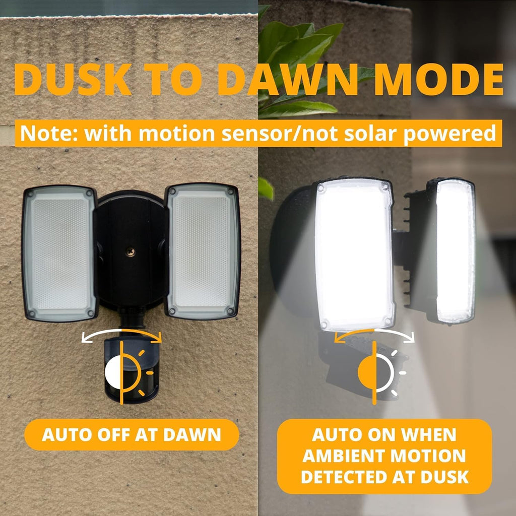 2 Pack 19W LED Flood Light Motion Sensor Outdoor, 2 Adjustable Head, 2000LM, 5000K, IP65 Waterproof, Dusk to Dawn