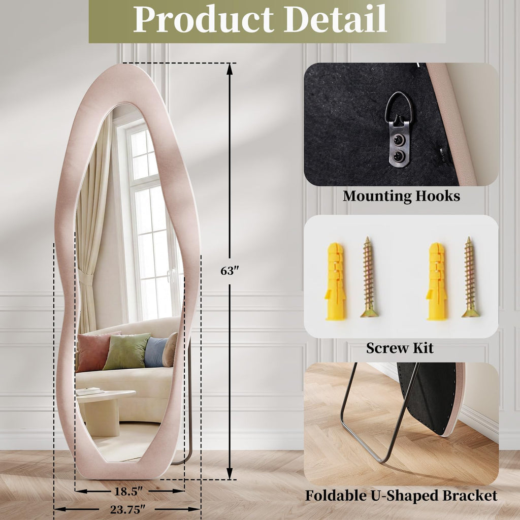 Pink Mirror Full Length 63"x24", Wavy Full Body Mirror