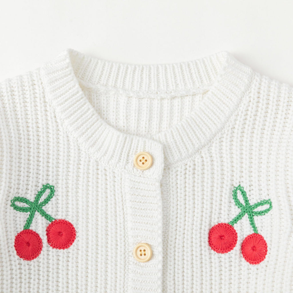 Toddler Girl Knit Cardigan Sweater,A-Cherry White