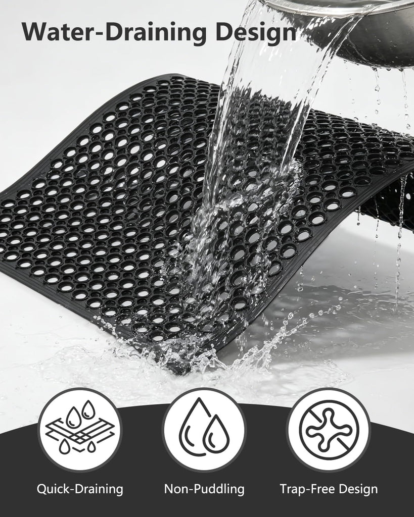 24"x36" Heavy Duty Non Slip Outdoor Rubber Door Mat with Drainage Holes,Large Rubber Mats for Bar, Garage, Kitchen