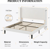 Full Velvet Bed Frame with Vertical Channel Tufted Wingback Headboard, Upholstered Platform Bed with Wood Slats