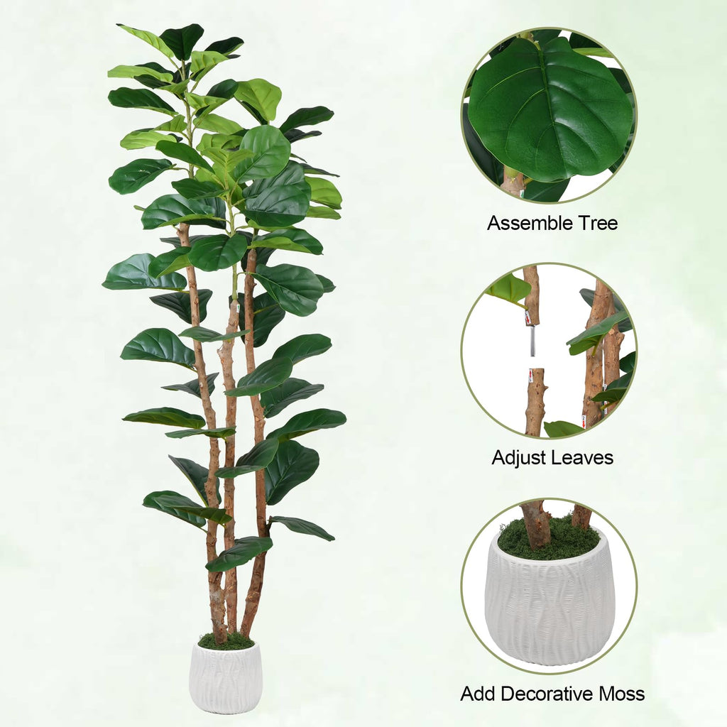 6FT Artificial Fiddle Leaf Fig Tree, Fake Indoor Plant with Pot