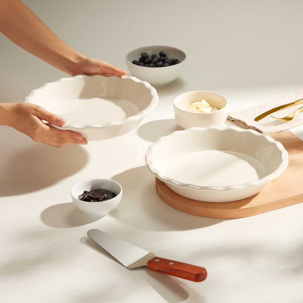 Pie Pan, Ceramic Reusable Round Pie Dish, Quiche Baking Dish, Deep, Wave Edge, For Cakes, Tart, Casseroles, Tarts