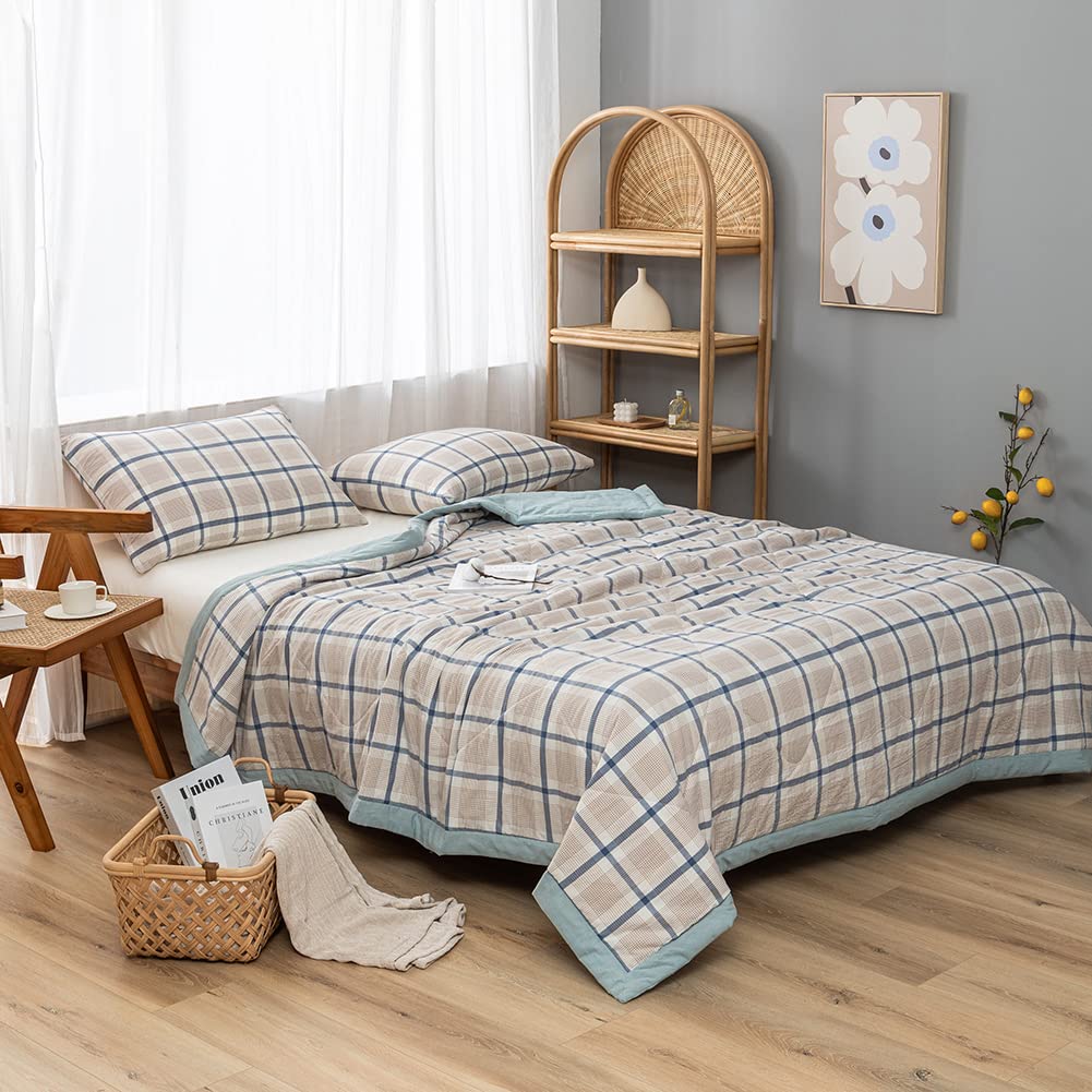 Summer Lightweight Comforter Set, Thin Quilt, 100% Washed Cotton, Machine Washable, Soft Comfy Breathable Can Sleep