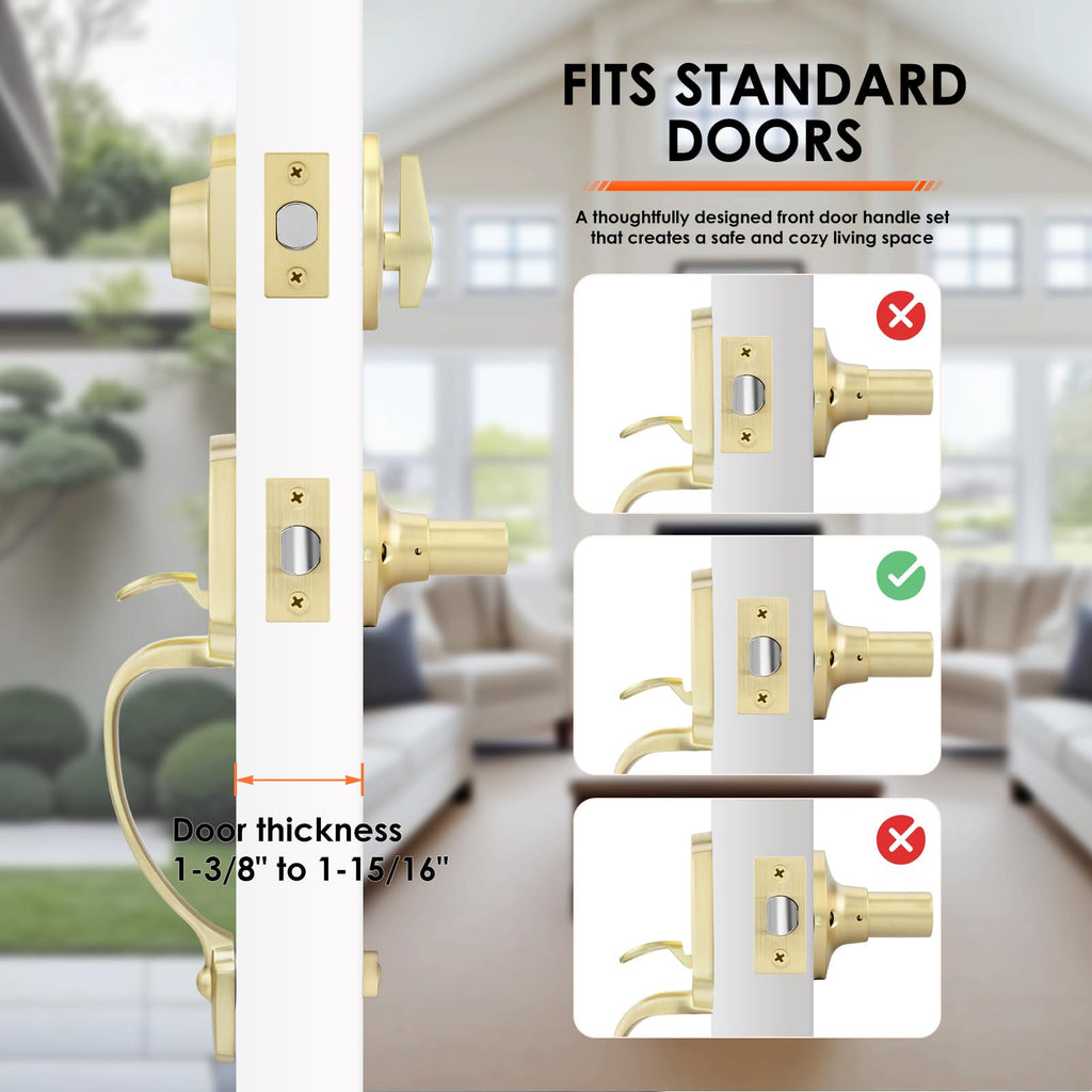 Gold Front Door Handle and Deadbolt Set, Front Door Lock Set