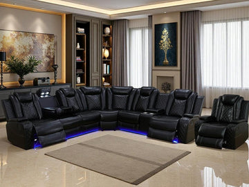 Power Reclining Sofa Set with LED Light, Leather Sectional Couch, Living Room Furniture Sets, Modern Power Recliner