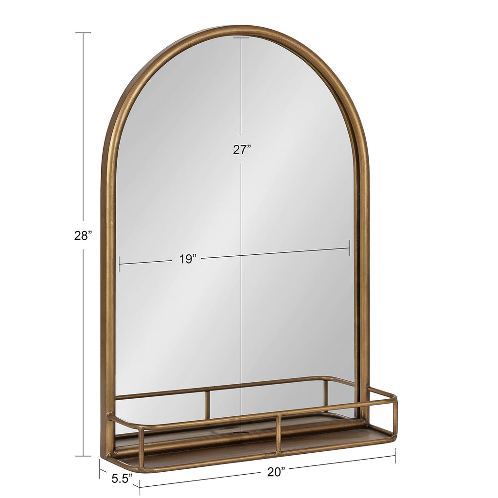 Estero Modern Arched Mirror with Shelf; 20 x 28; Gold; Transitional Arch Mirror for Wall
