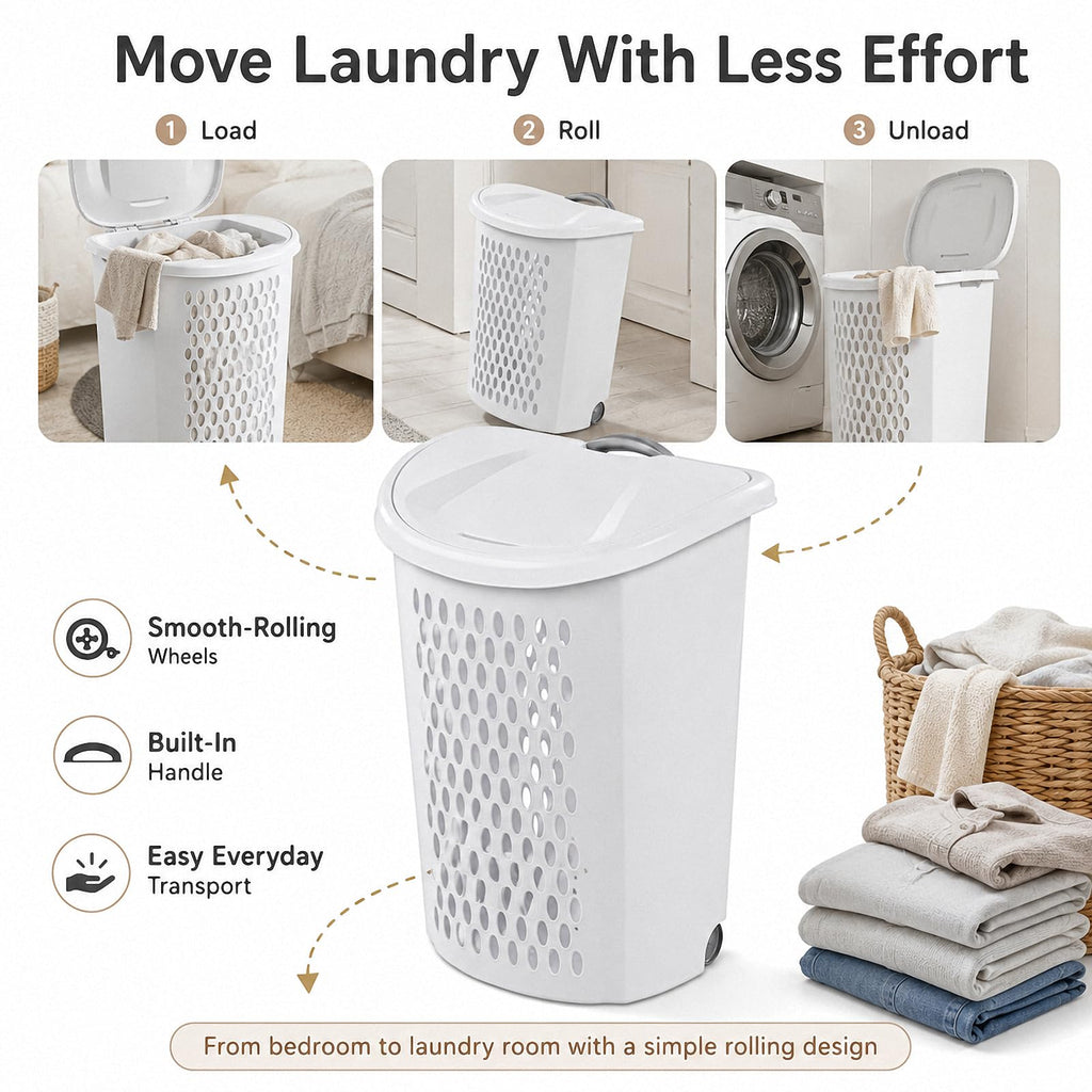 135L Wheeled Plastic Laundry Hamper, Ultra Wheeled Clothes Laundry Basket