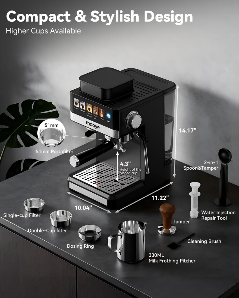 Espresso Machine with Grinder, 20 Bar Coffee Maker with Milk Frother