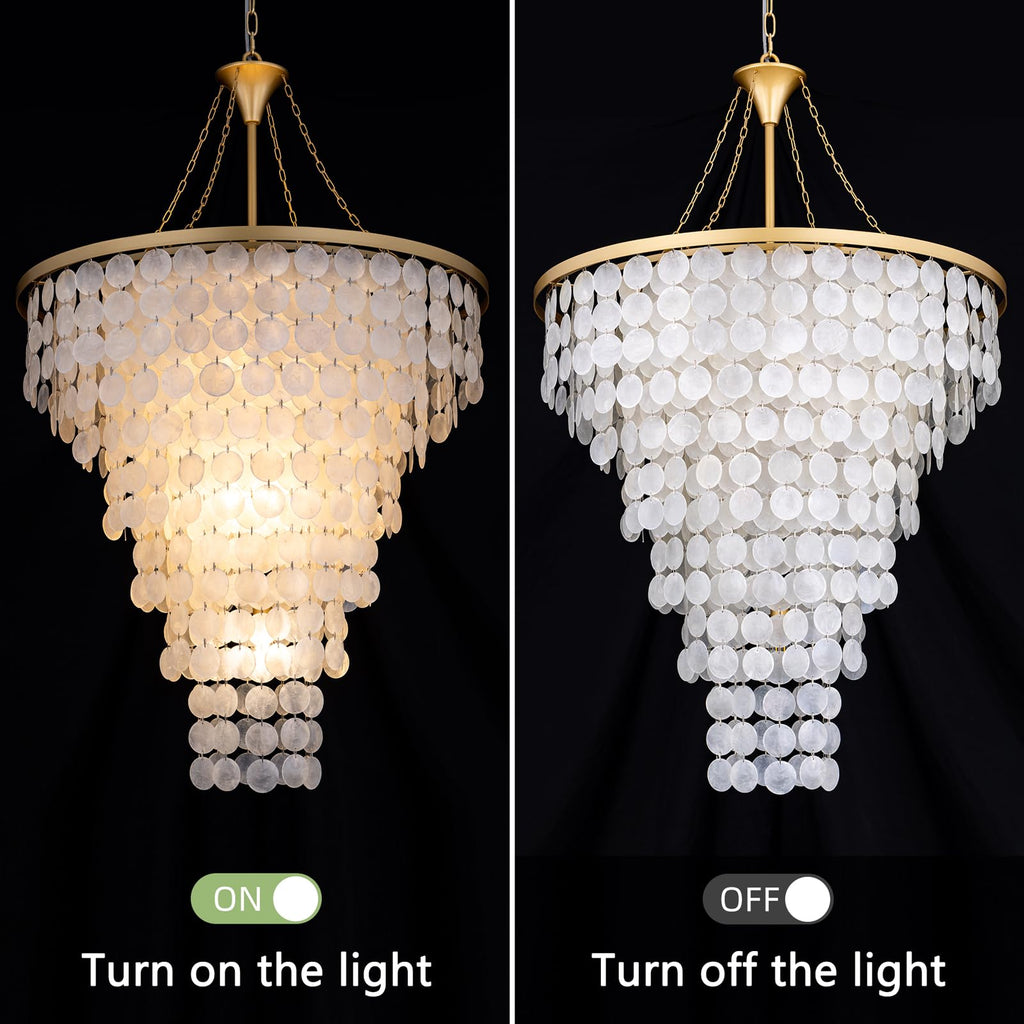 Coastal Capiz Shell Chandelier 30"D Beach Dining Room Light Fixture