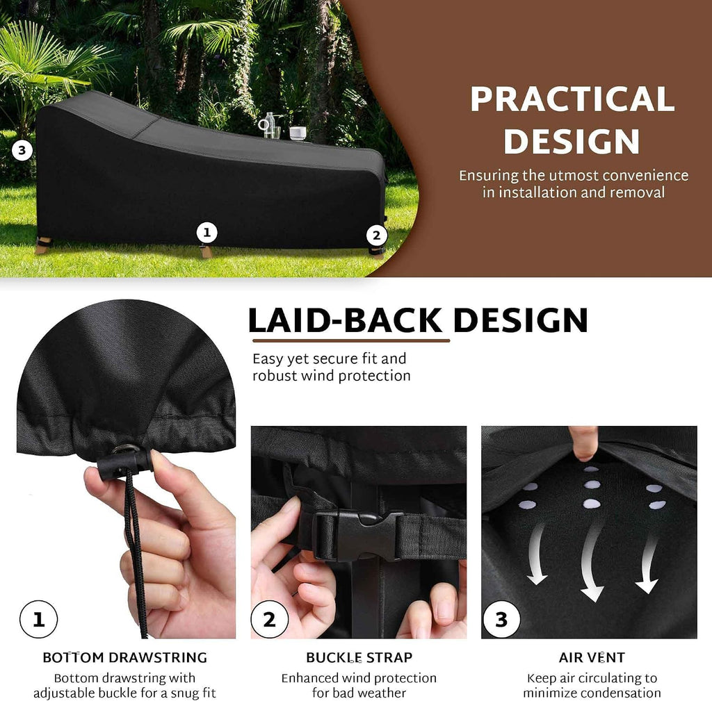 Outdoor Lounge Chaise Chair Cover 60L x 28W x 34H inch Waterproof Patio Furniture Covers Lawn Pool Chair Cover 2 Pack