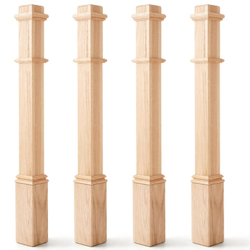 4 Pcs 48 Inch Red Oak Stair Newel Post with 3 1/2" Post and 4 1/2" Pedestal, Wood Box Newel with Pedestal for