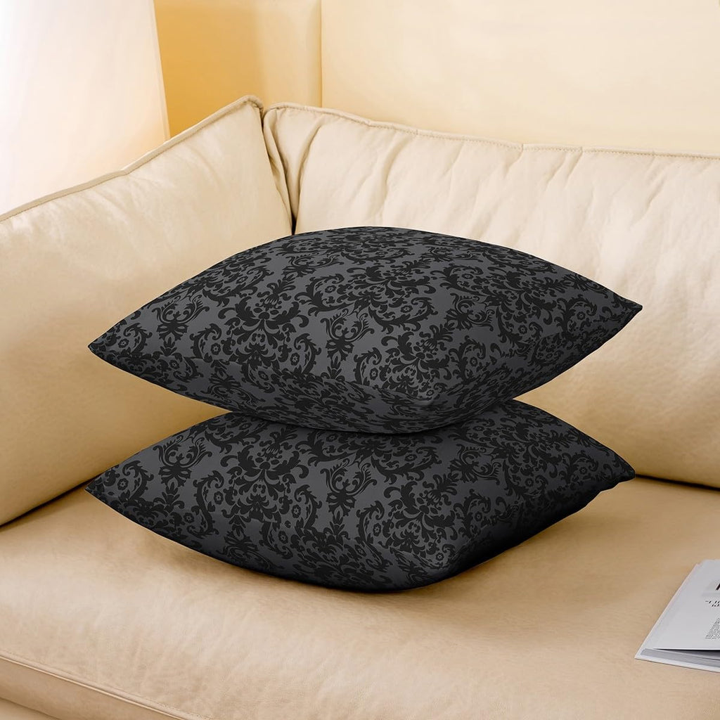 Set of 2 Adults Black Damask Pillow Covers Antique Victorian Baroque Pillow Covers 18x18 Gothic Vintage Floral Throw