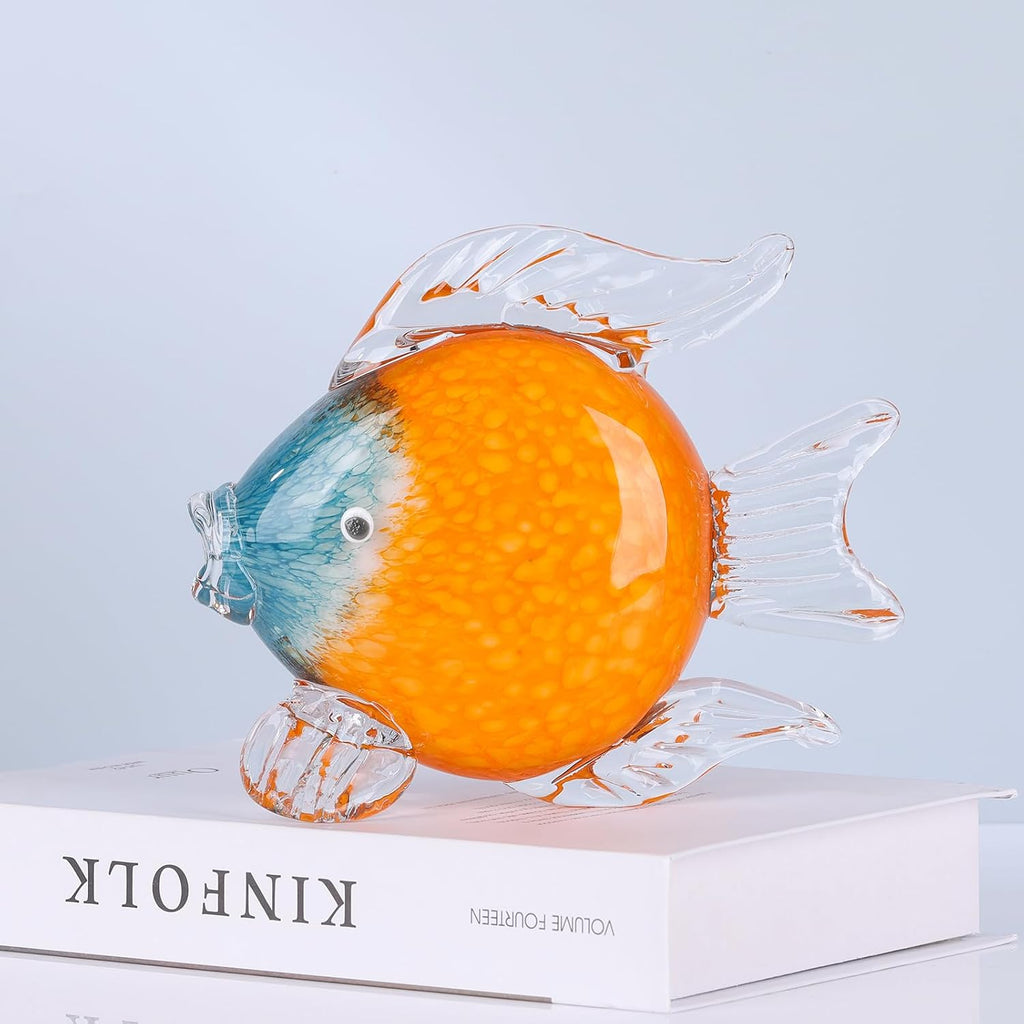Large Glass Fish Figurines Hand Blown Glass Fish Statue and Sculpture Home Decor, Murano Animal Tropical Sea Glass
