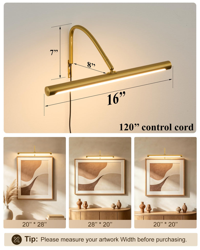 Plug in Picture Light for Wall, Modern Dimmable Picture Frame Lights with Remote LED Wall Art Lights for Paintings