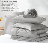 Full Comforter Sets Light Grey - 7 Pieces Bed in a Bag Full, Luxury Soft Bed Set for All Seasons