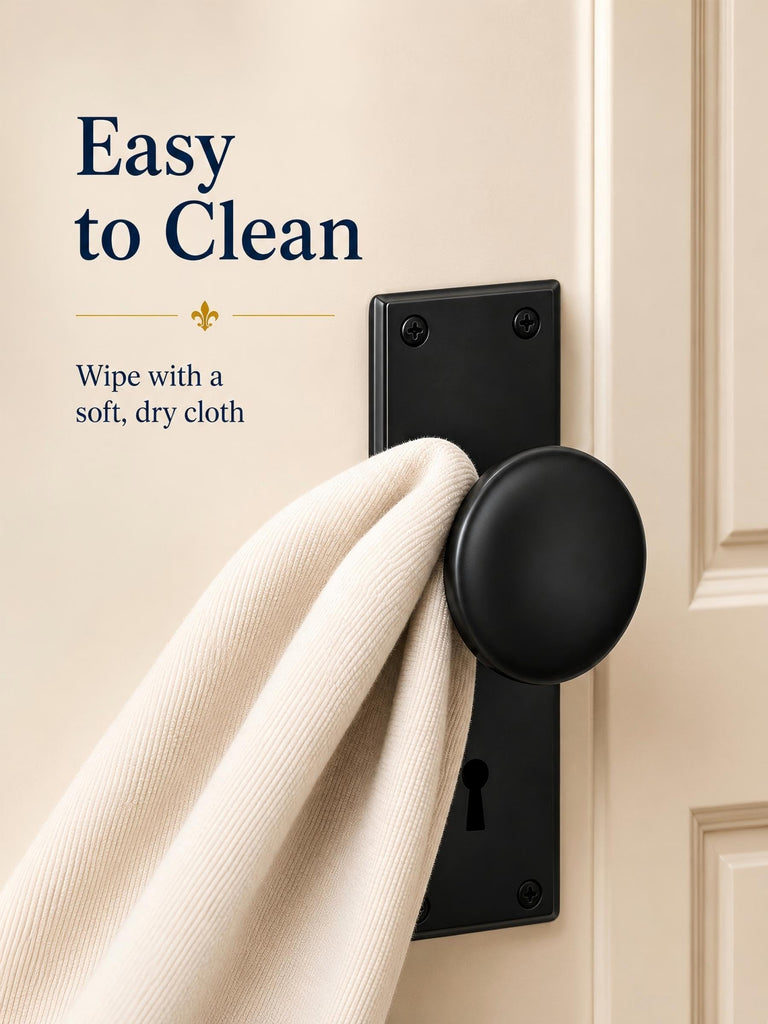 Matte Black Vintage Mortise Lock Set with Round Door Knobs