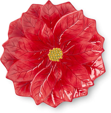 Winter Blooms Poinsettia Platter - 3D Holiday Serving Plate in Red Floral Design, Elegant Christmas Table Décor