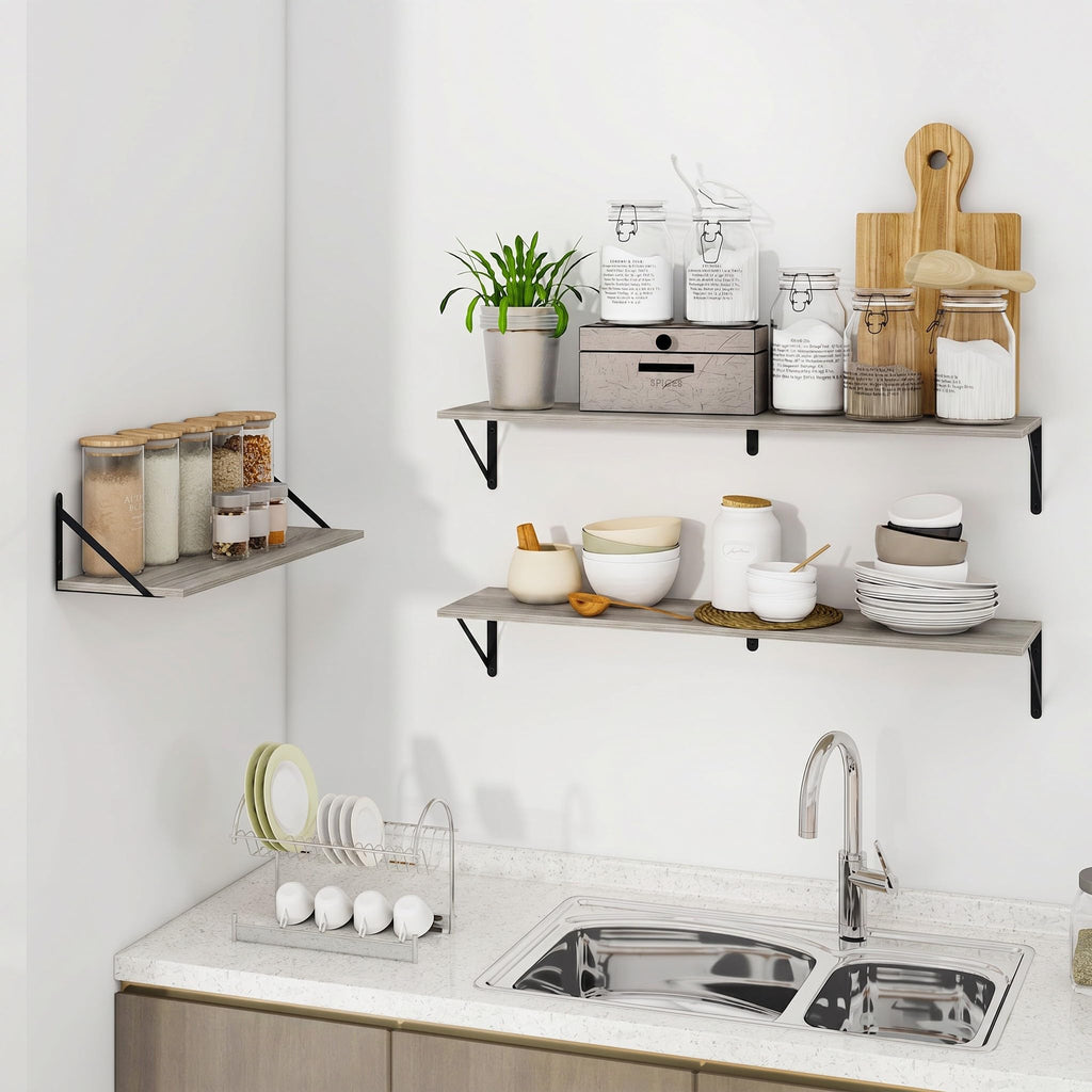 Deep Floating Shelves for Wall, 48W x 8D Rustic Grey Wood Wall Shelves Set of 2, Large Floating Shelf and Decor