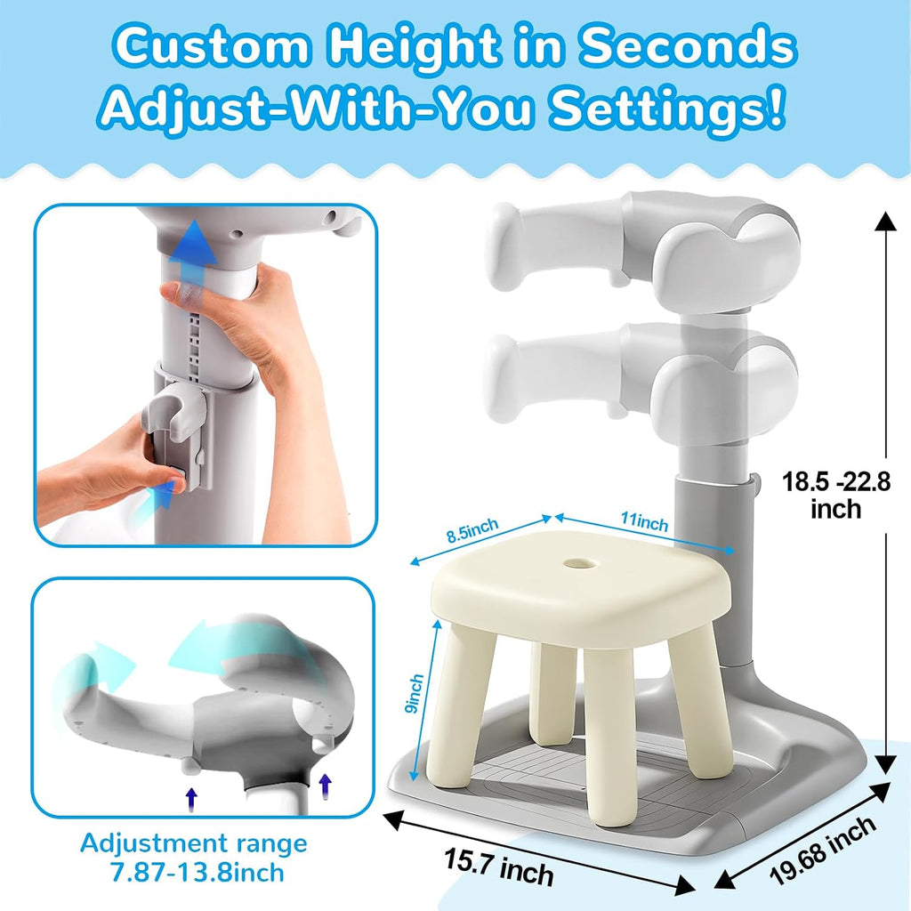 Shower Stand with Seat - Adjustable Height Shower Standing Bath Support | Baby Bath Stand Soporte para Bañera de