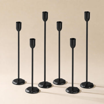 Black Candlestick Holders Set of 6 - Black Iron Candle Holders for Christmas, Birthday, Wedding, Party, Dining Table