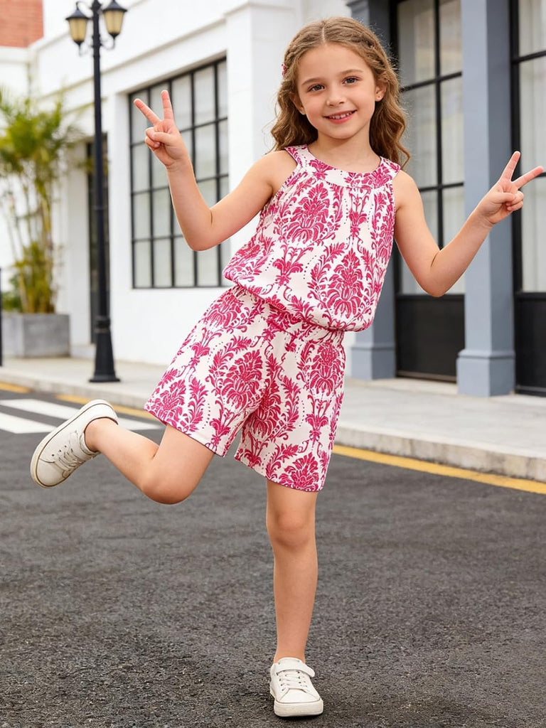 Girls Summer Outfits 2 Piece Halter Neck Floral Sleeveless Top and Short Pants Set Clothes for Kids Years