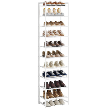 Narrow Shoe Rack, 10-Tier Metal Shoe Organizer, Tall Shoe Shelf with Anti-Tip Strap, Max Holds 22 Pairs, Space Saving