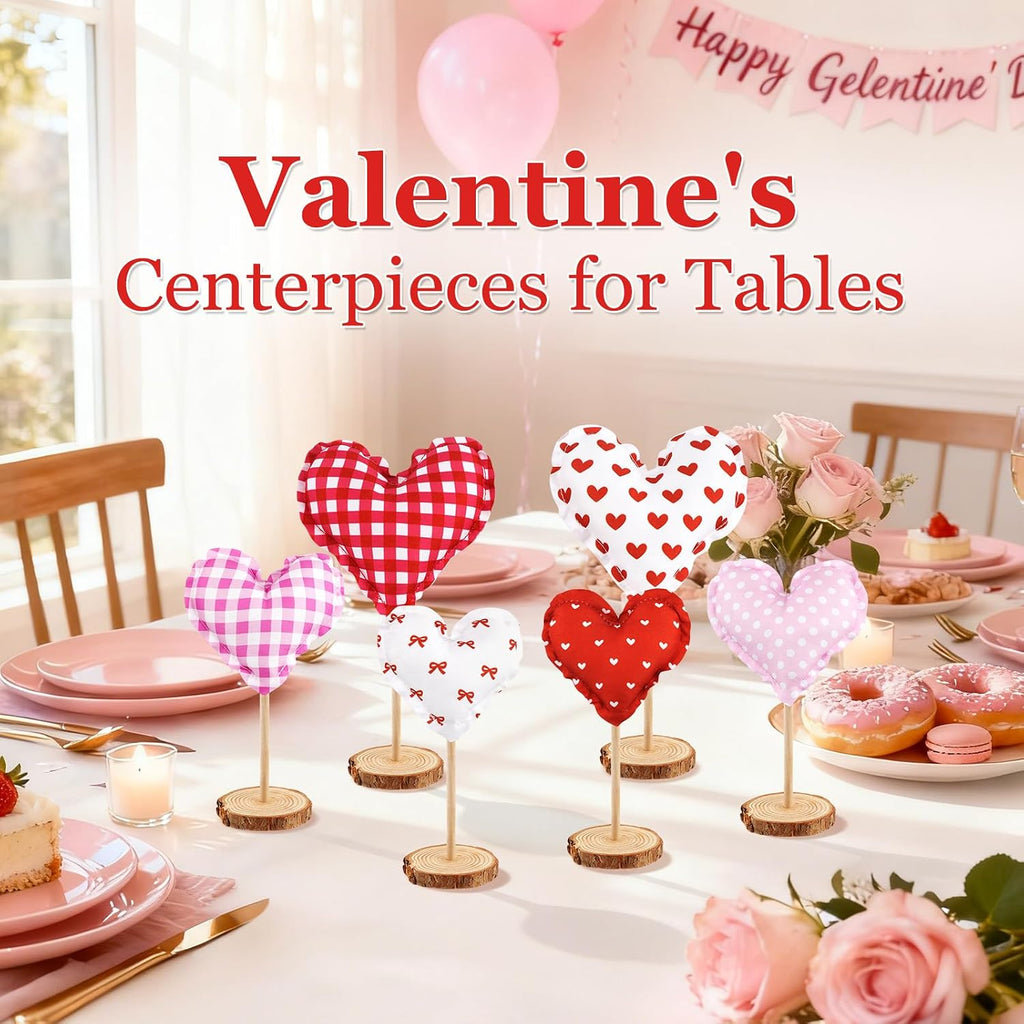 Valentines Day Decorations, Heart Valentines Home Decorations, Farmhouse Tabletop Centerpiece Valentines Day - Set of 6