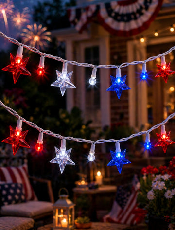 13.6FT Red White Blue Star Lights with G15 LED Bulbs, Patriotic String Lights for 4th of July & 250th
