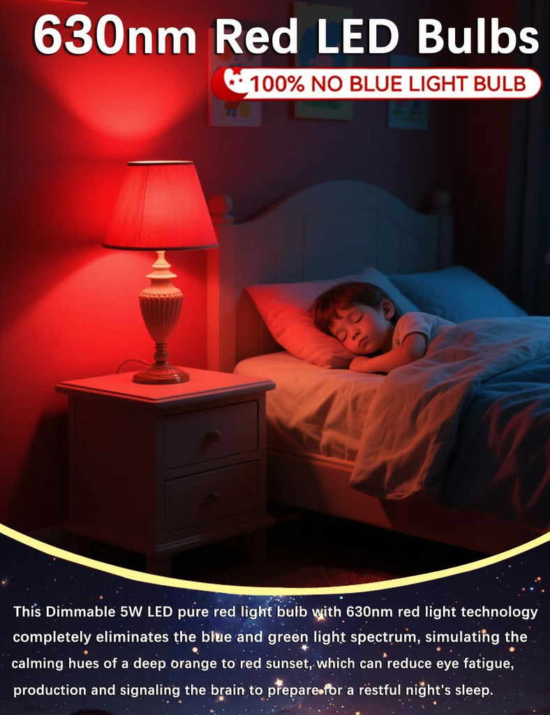 630nm Red Sleep Bulb Dimmable,E26 LED 5W Red Dim Night Light 4Pack